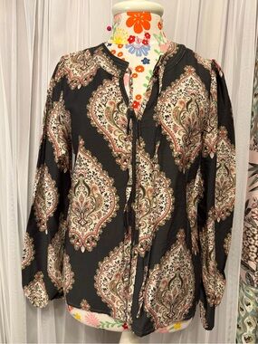 Hayden Black Paisley Tie-Neck Blouse
